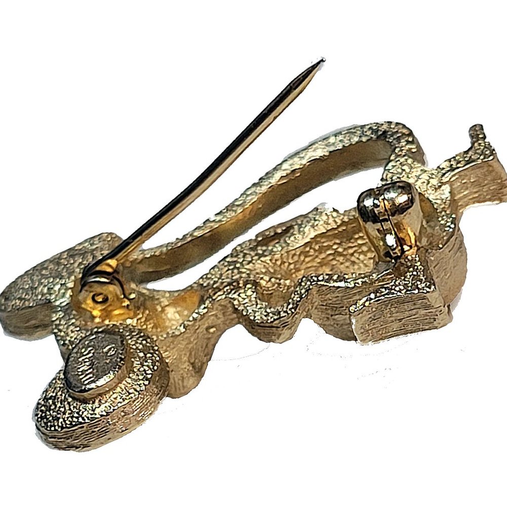 Vintage ๐๐๐๐๐๐๐ MOUSE Rhinestone Crystal Eyes Goldtone Brooch Pin Signed - Picture 6 of 10